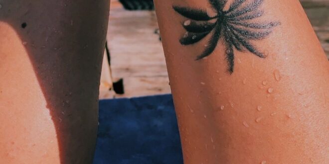Ankle palm tree tattoo