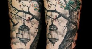 Healed Realistic Tree Autumn Fall Birdcage Tattoo by Jackie Rabbit