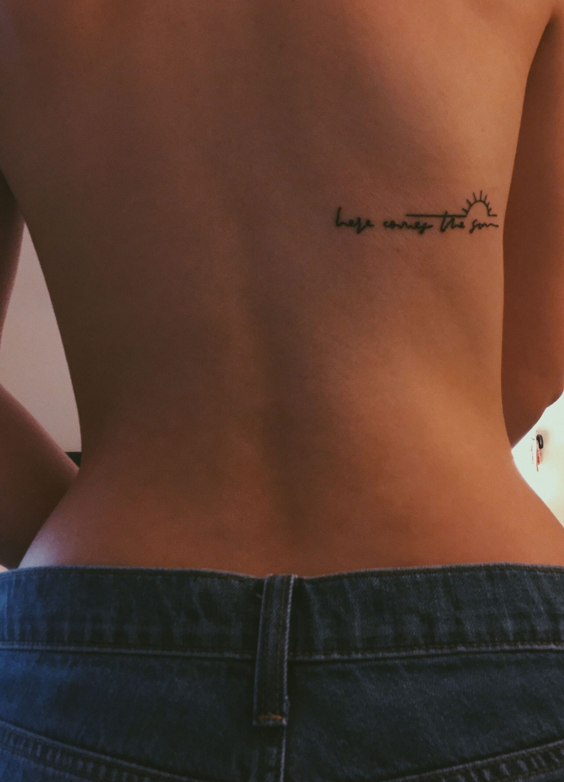 Here comes the sun tattoo #simpletattoos #herecomesthesun #thebeatles #smalltattoos #backtattoo...