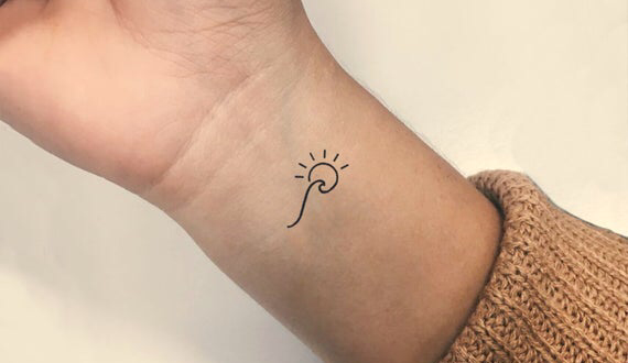 Minimalist Wave and Sun Temporary Tattoo (Set of 3)