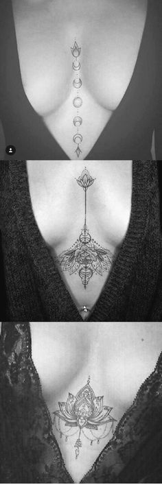 Moon Phases Sternum Tattoo Ideas at MyBodiArt.com - Lotus Chandlier Womens Boob ...