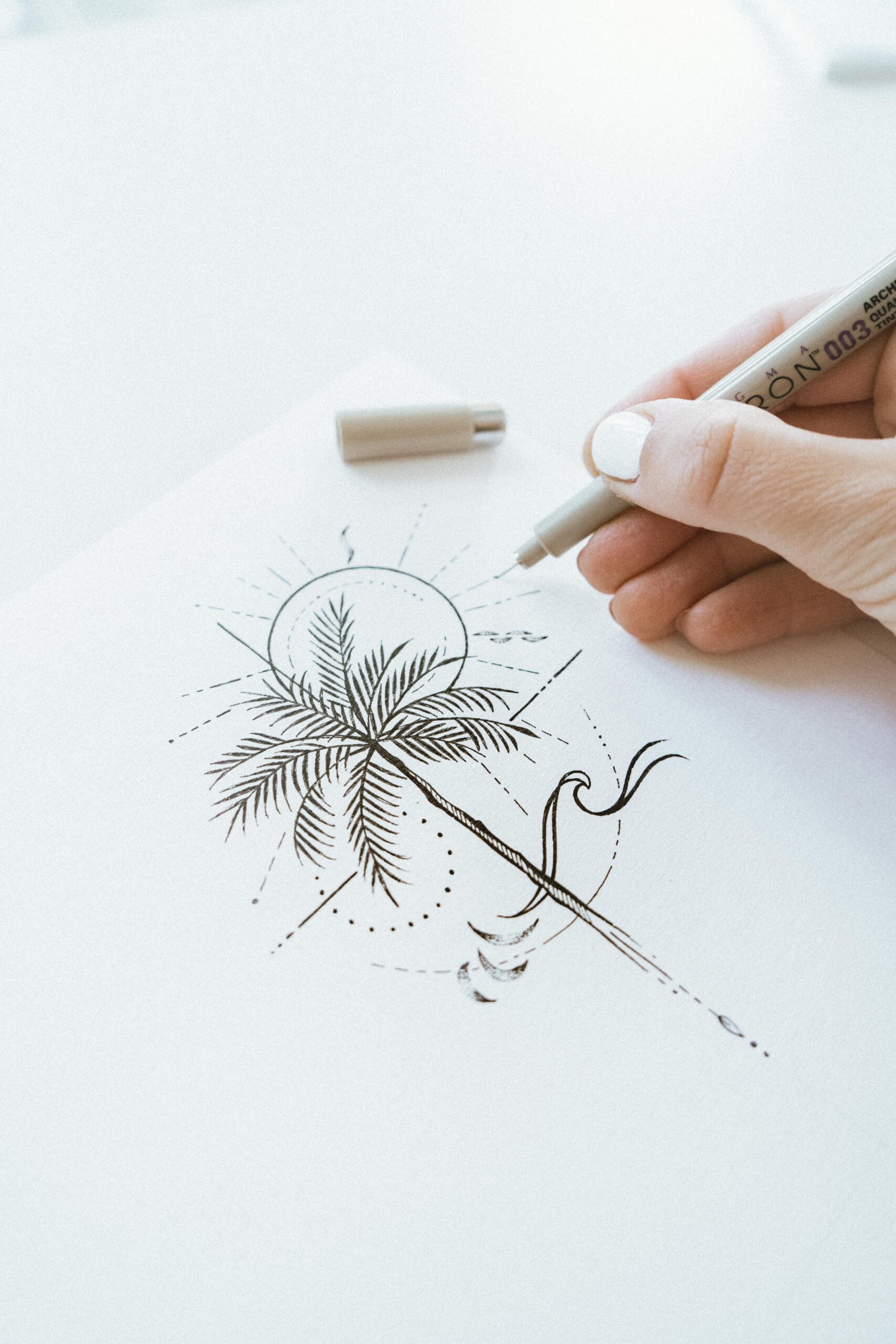 Palm tree delicate line-drawing artwork perfect for small tiny tattoo idea for travel lovers