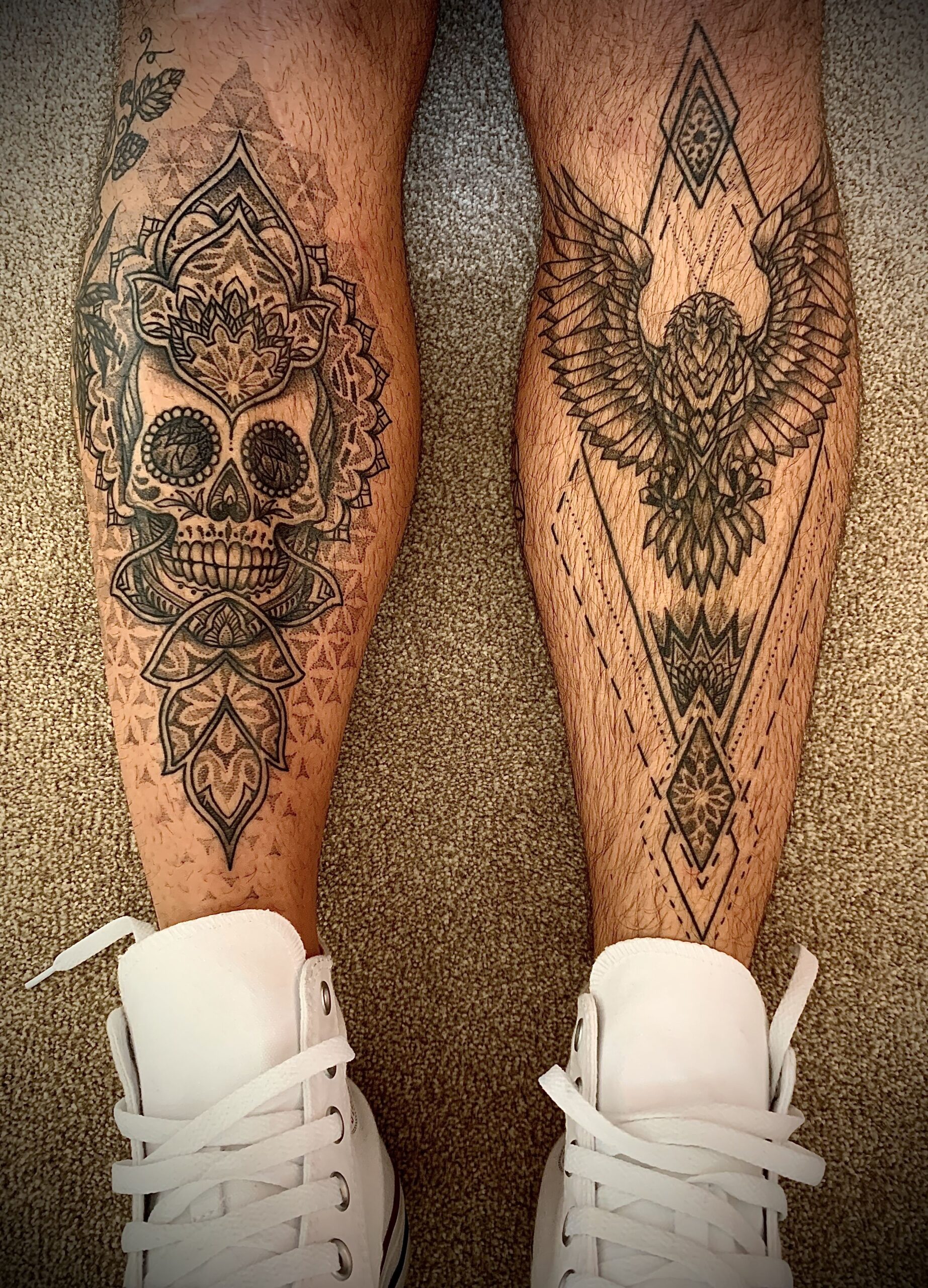 Skull and Eagle Tattoo Leg